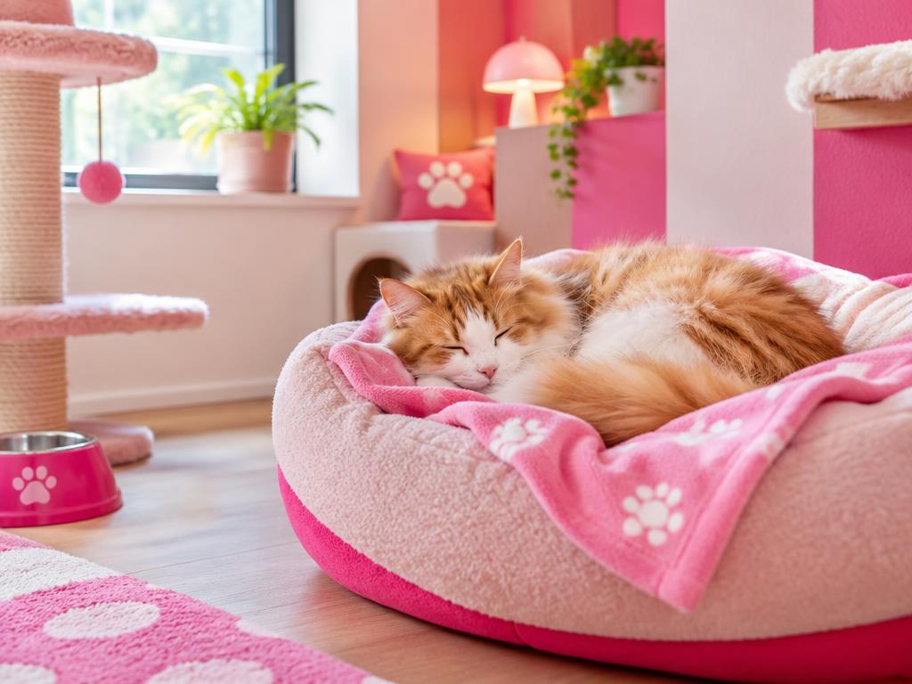 Cat sleeping comfortably in a cozy pet hotel bed